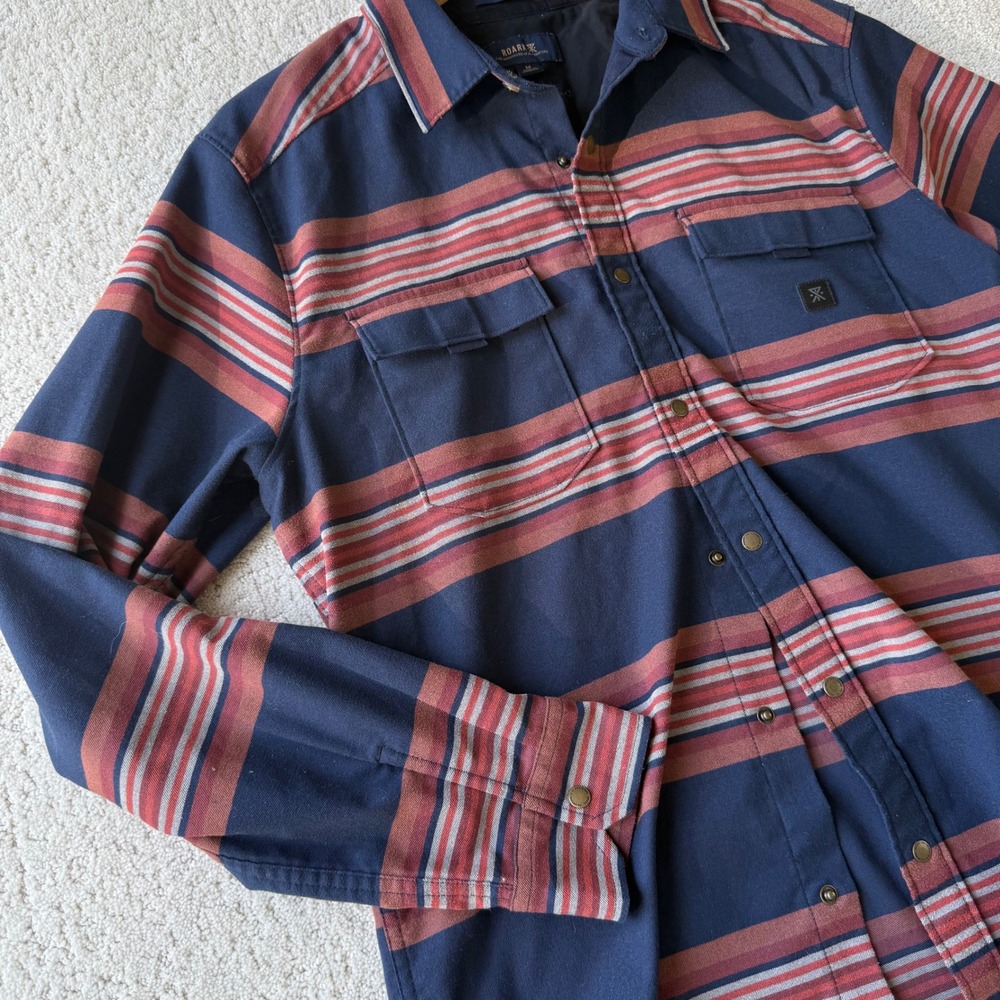 Roark Revival Alpinist Flannel Striped Shirt Wool Blend Snap Classic Fit Mens M